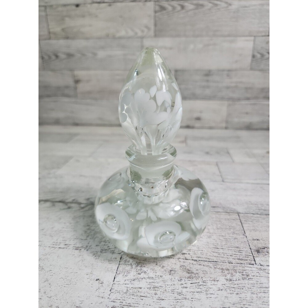 Vintage Joe St. Clair Glass Perfume Bottle Flowers Paperweight Murano Style 5.5"